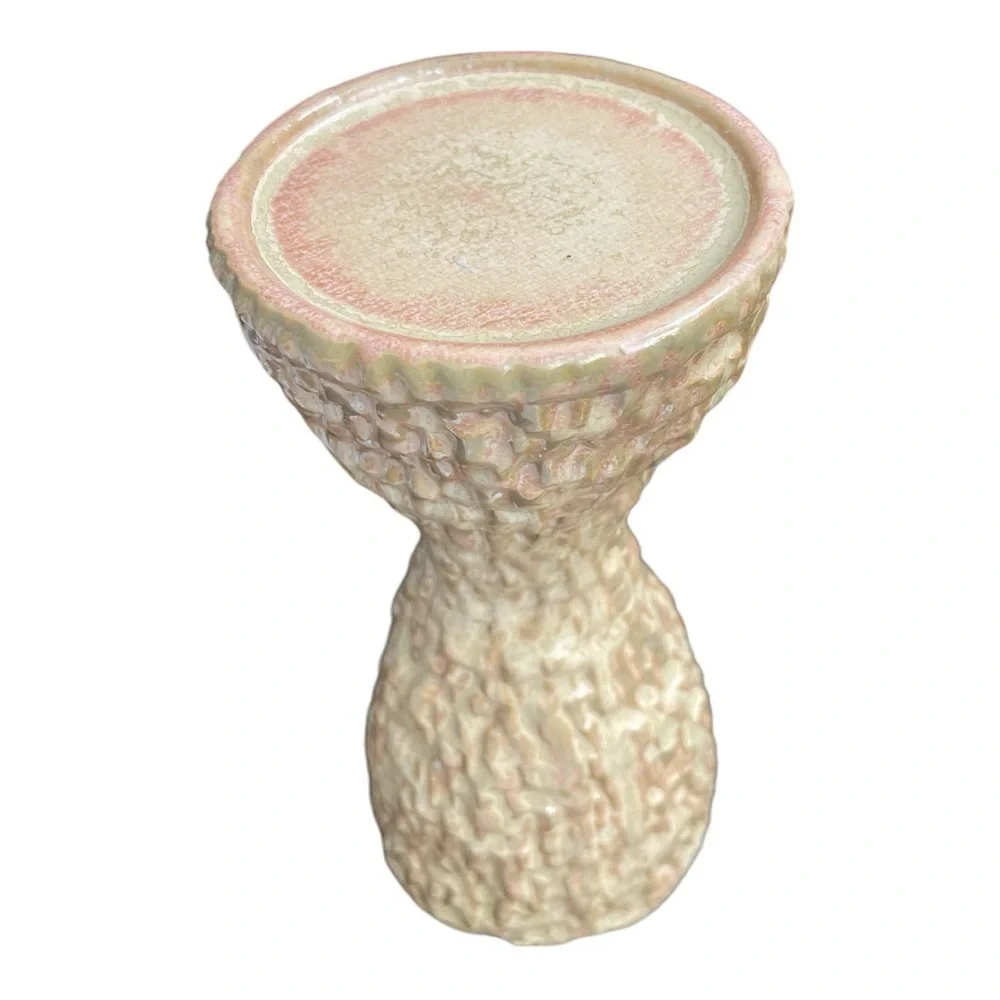 Vintage Textured Ceramic Art Pottery Vase Blush Cream Organic Modern 8